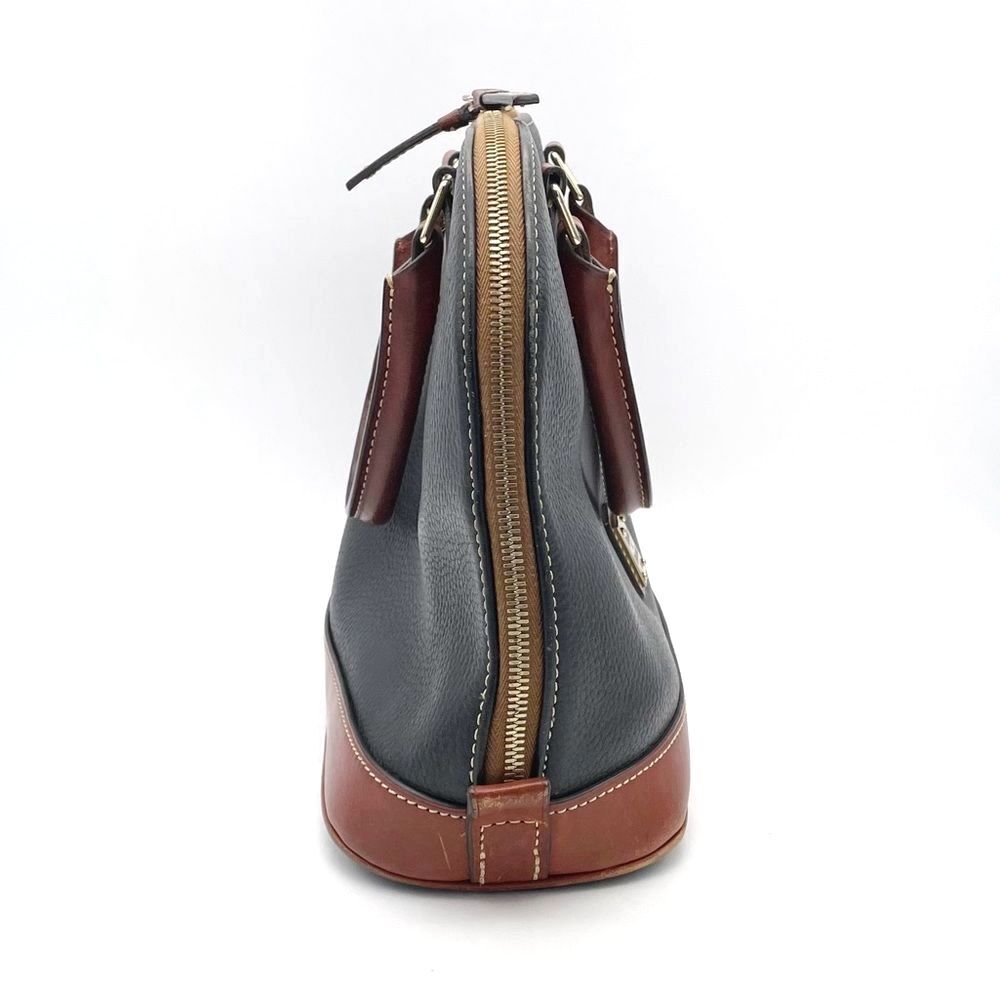 Dooney & Bourke Pebble Grain Zip Around Satchel Black & Cognac Brown Leather Bag - Picture 4 of 16